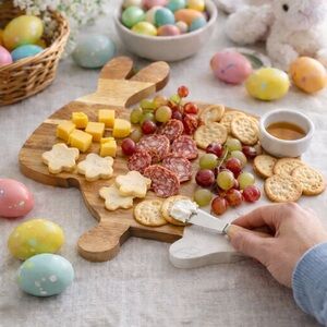Easter Bunny Charcuterie Board – Acacia Wood & Marble Cheese Serving Set